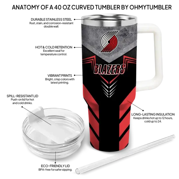 customized portland trail blazers arrow armor red black curved tumbler new arrival 1.webp