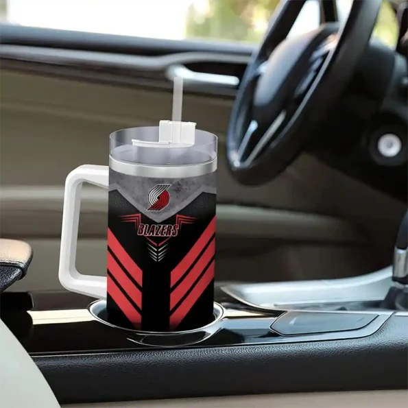 customized portland trail blazers arrow armor red black curved tumbler trendy 1.webp