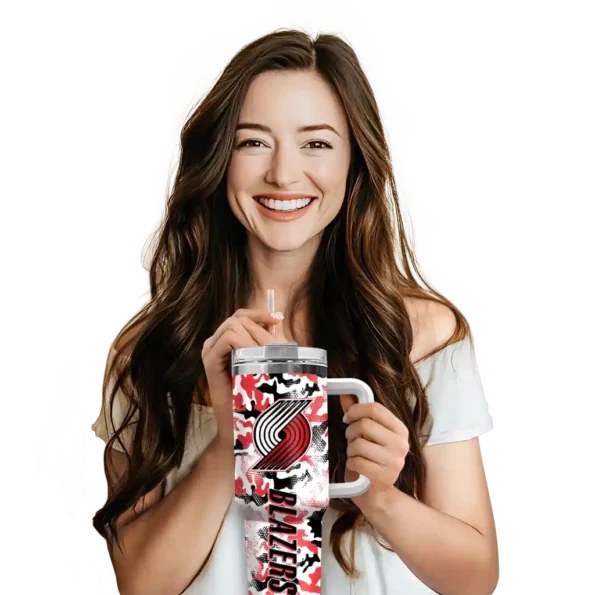 customized portland trail blazers camo mashup red white curved tumbler premium grade 1.webp