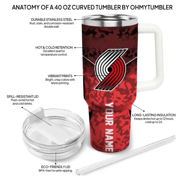 customized portland trail blazers chevron stripe red curved tumbler new arrival 1.webp