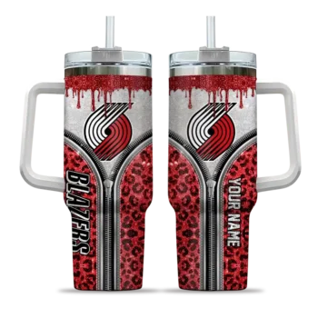 customized portland trail blazers leopard zipper red curved tumbler best selling 1.webp