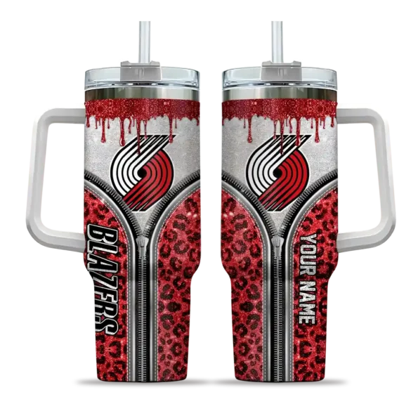 customized portland trail blazers leopard zipper red curved tumbler best selling 1.webp