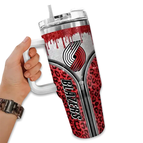 customized portland trail blazers leopard zipper red curved tumbler fashion forward 1.webp