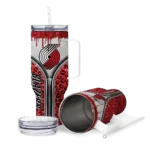 customized portland trail blazers leopard zipper red curved tumbler best selling 1.webp