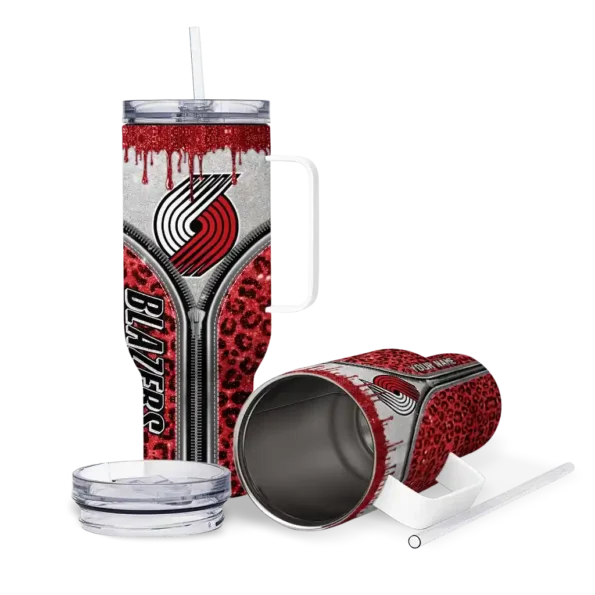 customized portland trail blazers leopard zipper red curved tumbler high quality 1.webp