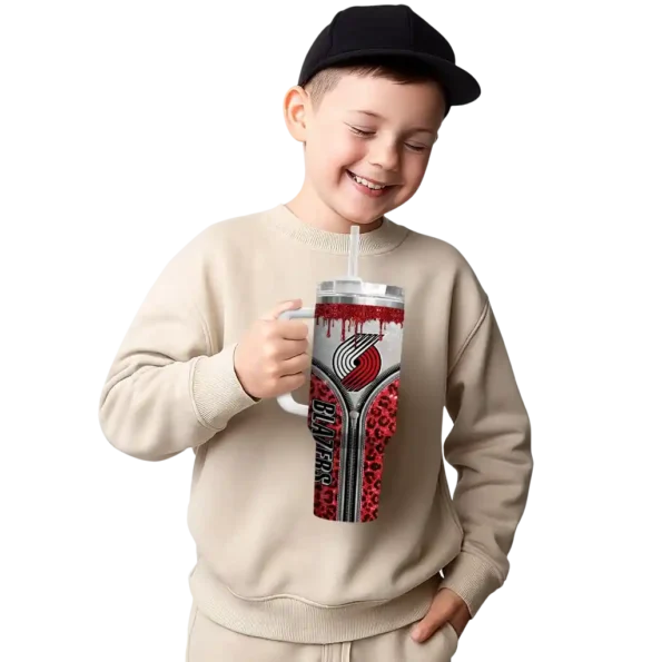 customized portland trail blazers leopard zipper red curved tumbler latest model 1.webp