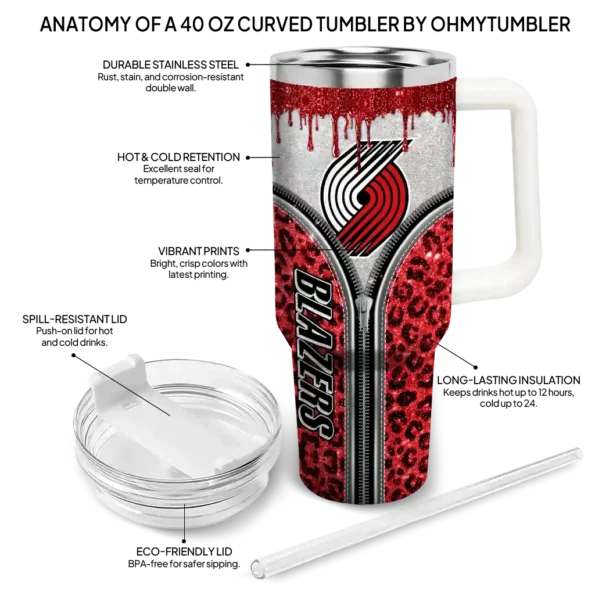 customized portland trail blazers leopard zipper red curved tumbler new arrival 1.webp