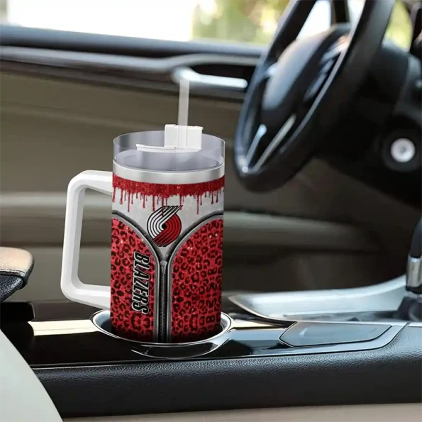 customized portland trail blazers leopard zipper red curved tumbler trendy 1.webp