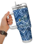 customized utah jazz bold diamonds navy curved tumbler best selling 1.webp