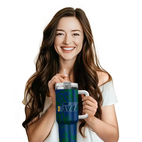 customized utah jazz burst swirl navy curved tumbler premium grade 1.webp