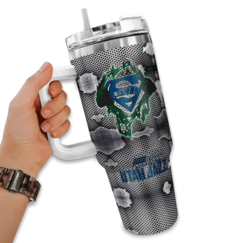 customized utah jazz superman shield navy gray curved tumbler fashion forward 1.webp
