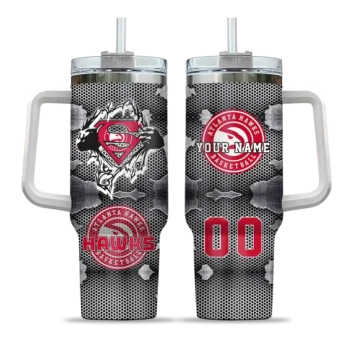 personalized atlanta hawks superman shield red gray curved tumbler best selling 1.webp
