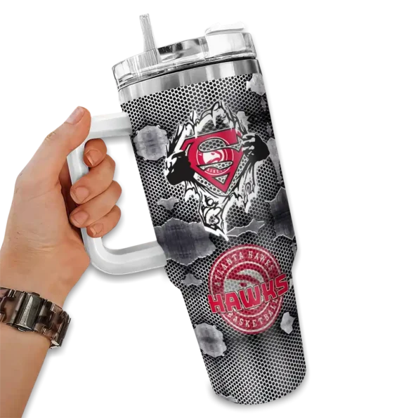 personalized atlanta hawks superman shield red gray curved tumbler fashion forward 1.webp