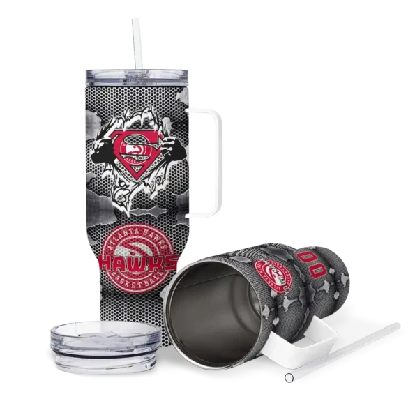 personalized atlanta hawks superman shield red gray curved tumbler high quality 1.webp