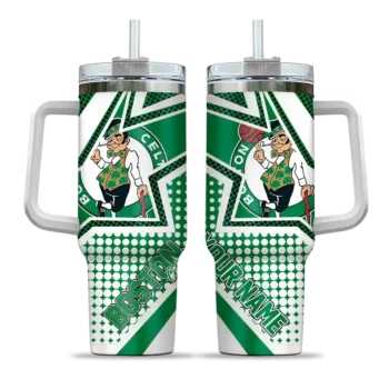 personalized boston celtics arrow burst green curved tumbler best selling 1.webp