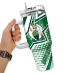 personalized boston celtics arrow burst green curved tumbler best selling 1.webp