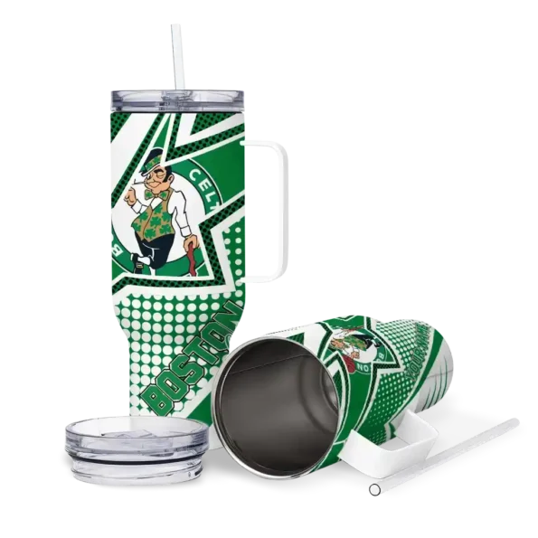 personalized boston celtics arrow burst green curved tumbler high quality 1.webp