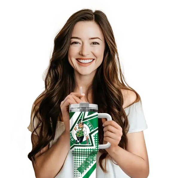 personalized boston celtics arrow burst green curved tumbler premium grade 1.webp