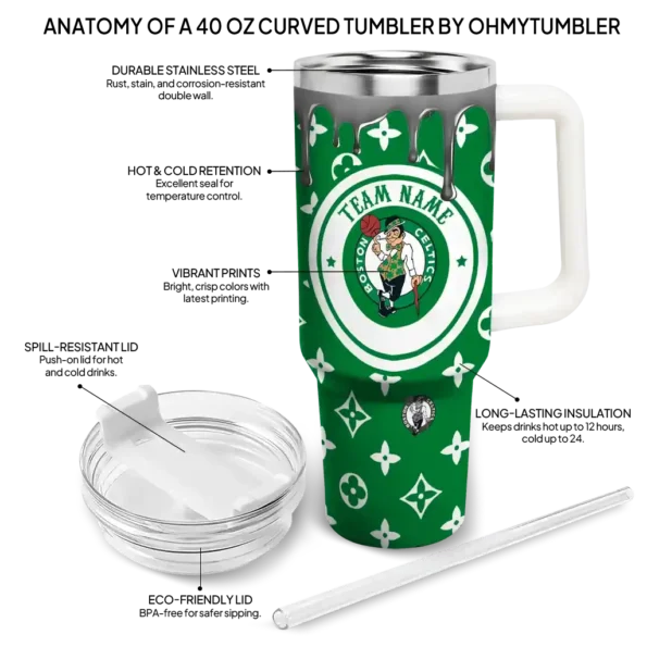 personalized boston celtics bullseye drips green curved tumbler new arrival 1.webp