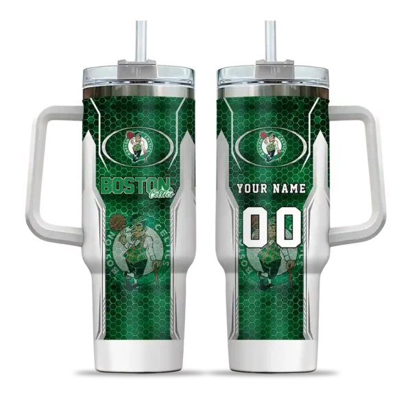 personalized boston celtics hexagon armor green curved tumbler best selling 1.webp
