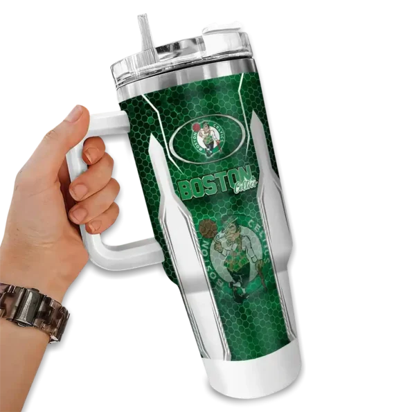 personalized boston celtics hexagon armor green curved tumbler fashion forward 1.webp