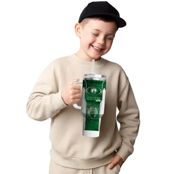 personalized boston celtics hexagon armor green curved tumbler latest model 1.webp