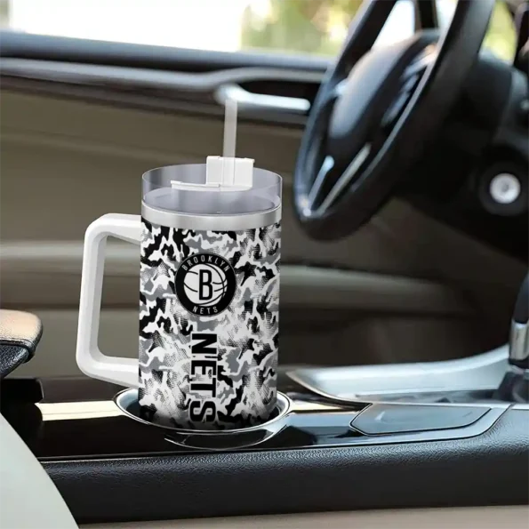 personalized brooklyn nets camo mashup black white curved tumbler trendy 1.webp
