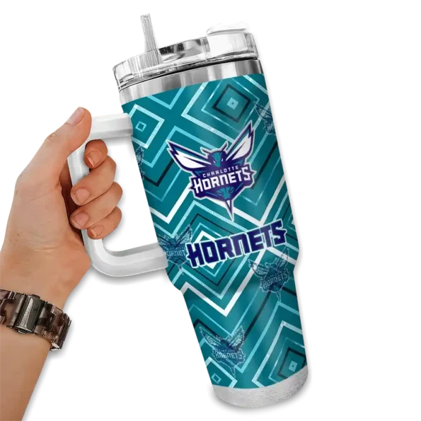 personalized charlotte hornets bold diamonds teal curved tumbler fashion forward 1.webp