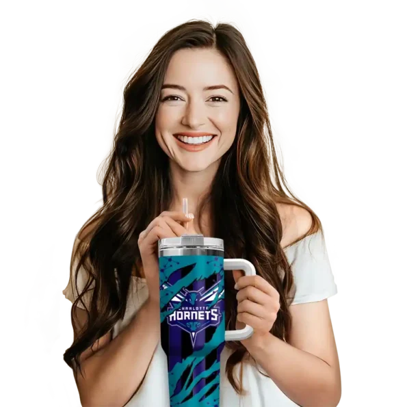 personalized charlotte hornets claw cut teal black curved tumbler premium grade 1.webp
