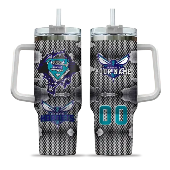 personalized charlotte hornets superman shield teal gray curved tumbler best selling 1.webp