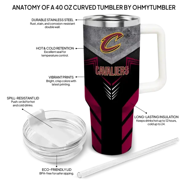 personalized cleveland cavaliers arrow armor wine black curved tumbler new arrival 1.webp