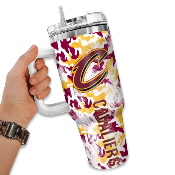 personalized cleveland cavaliers camo mashup wine white curved tumbler fashion forward 1.webp
