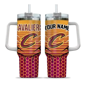 personalized cleveland cavaliers hex texture wine curved tumbler best selling 1.webp