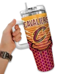 personalized cleveland cavaliers hex texture wine curved tumbler best selling 1.webp