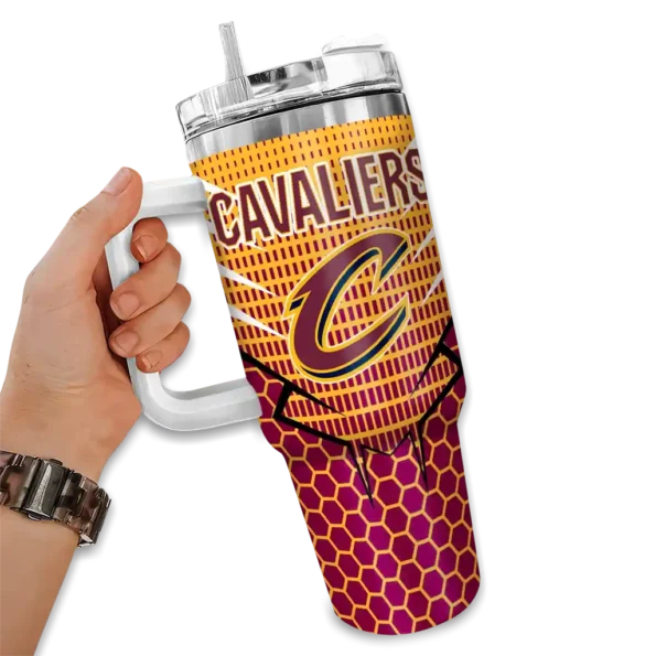 personalized cleveland cavaliers hex texture wine curved tumbler fashion forward 1.webp