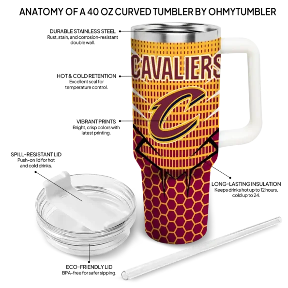 personalized cleveland cavaliers hex texture wine curved tumbler new arrival 1.webp