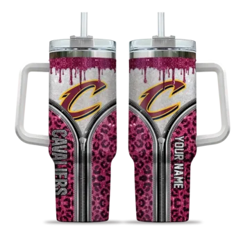 personalized cleveland cavaliers leopard zipper wine curved tumbler best selling 1.webp
