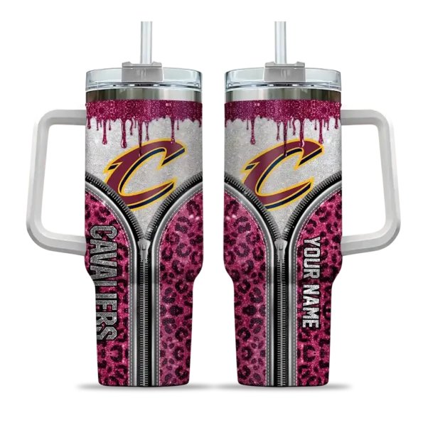 personalized cleveland cavaliers leopard zipper wine curved tumbler best selling 1.webp