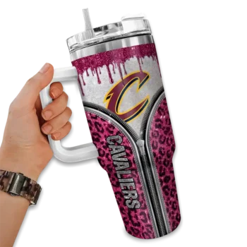 personalized cleveland cavaliers leopard zipper wine curved tumbler fashion forward 1.webp