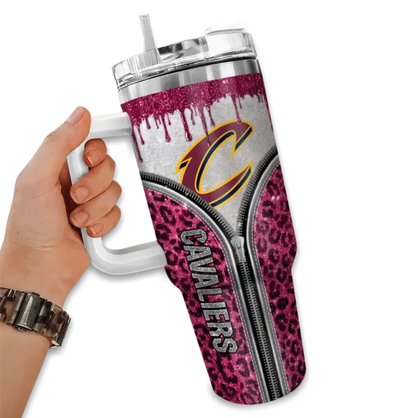 personalized cleveland cavaliers leopard zipper wine curved tumbler fashion forward 1.webp