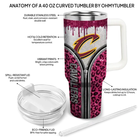 personalized cleveland cavaliers leopard zipper wine curved tumbler new arrival 1.webp