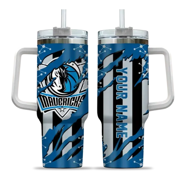 personalized dallas mavericks claw cut blue black curved tumbler best selling 1.webp