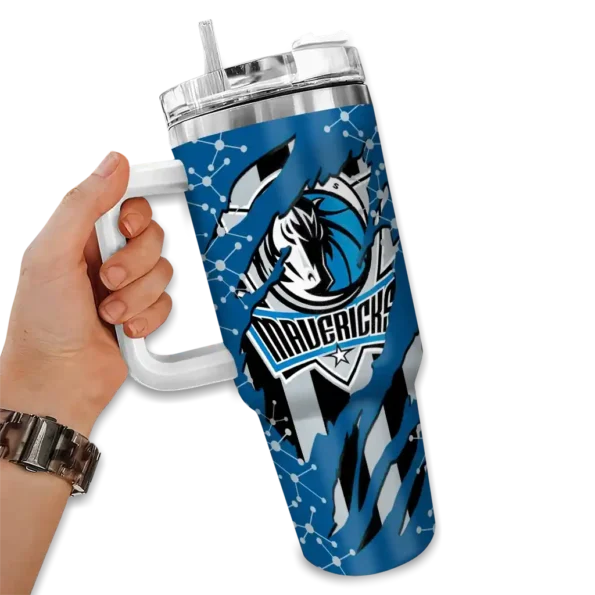 personalized dallas mavericks claw cut blue black curved tumbler fashion forward 1.webp