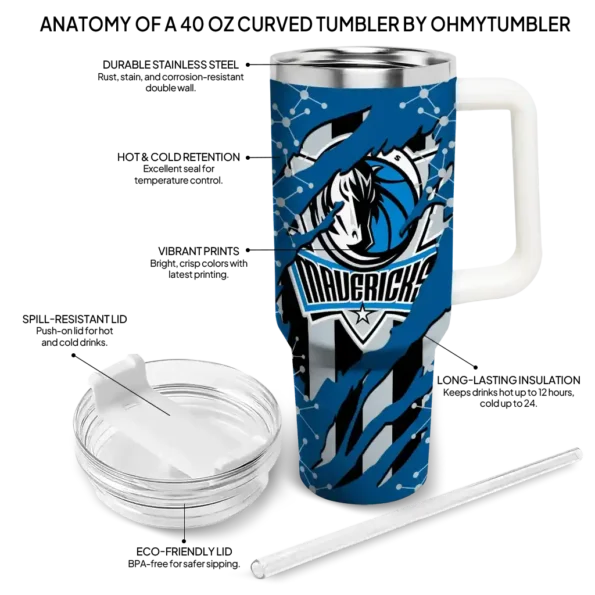 personalized dallas mavericks claw cut blue black curved tumbler new arrival 1.webp