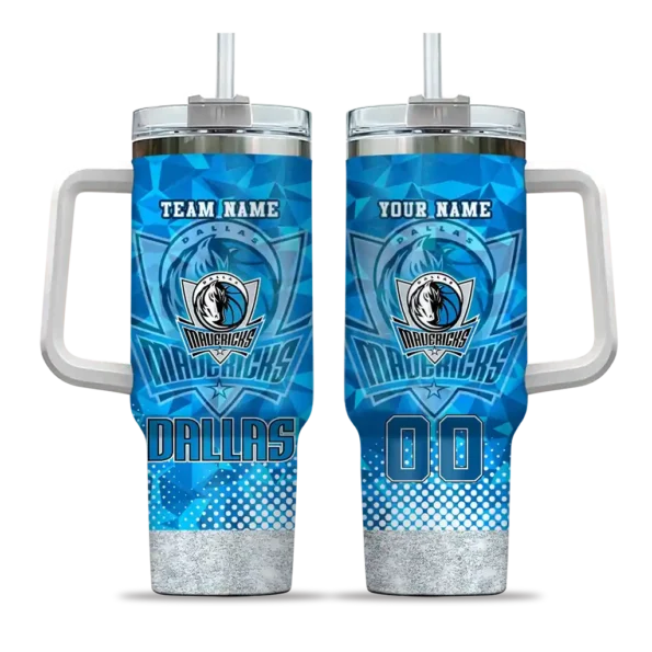 personalized dallas mavericks geometric prism blue curved tumbler best selling 1.webp