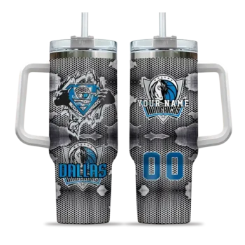 personalized dallas mavericks superman shield blue gray curved tumbler best selling 1.webp