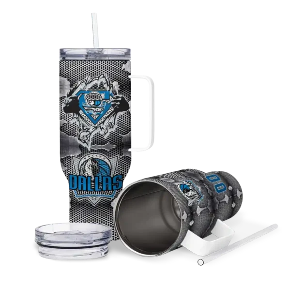 personalized dallas mavericks superman shield blue gray curved tumbler high quality 1.webp