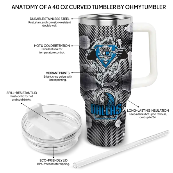 personalized dallas mavericks superman shield blue gray curved tumbler new arrival 1.webp