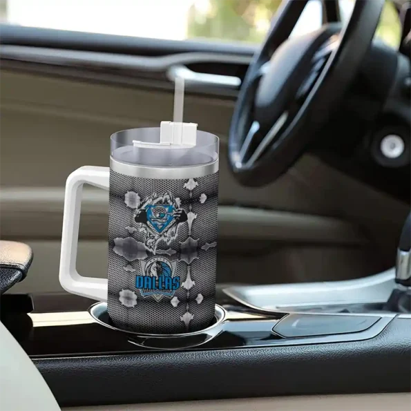 personalized dallas mavericks superman shield blue gray curved tumbler trendy 1.webp