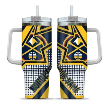 personalized denver nuggets arrow burst blue curved tumbler best selling 1.webp